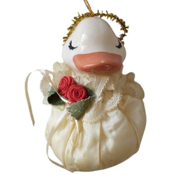 Victorian Style Duck Ornament Plush Body Porcelain Head Christmas Holiday Vtg. C - Picture 3 of 10